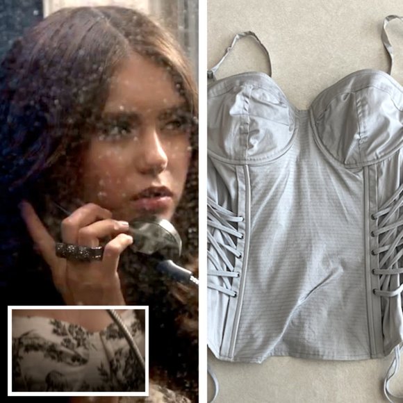 Topshop Gray Corset Bustier Top ALT ASO Katherine Pierce - Picture 1 of 8